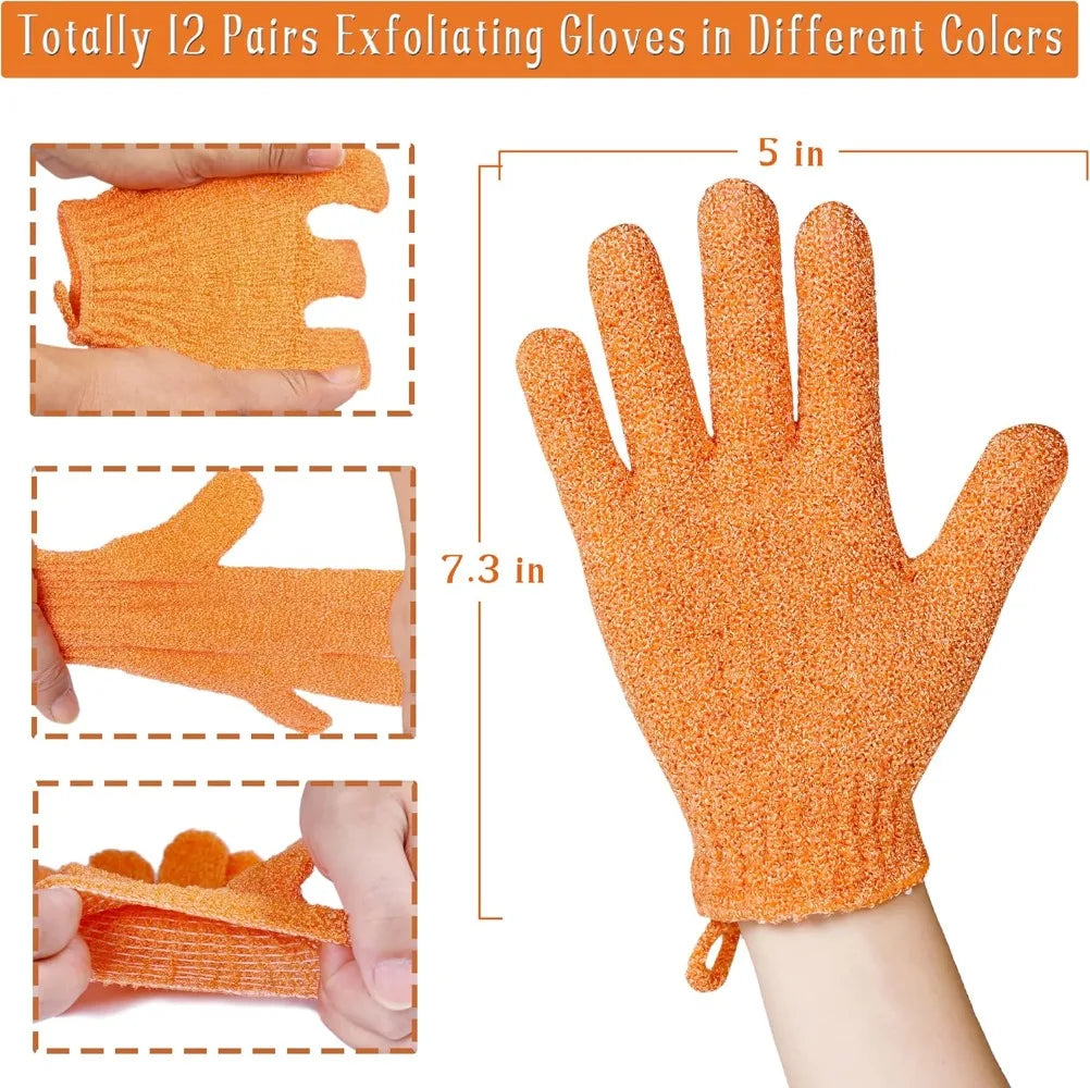 24 Pieces Exfoliating Bath Gloves, Beauty Spa Massage Skin Shower Gel Body Scrub Gloves with Loops - 12 Colors