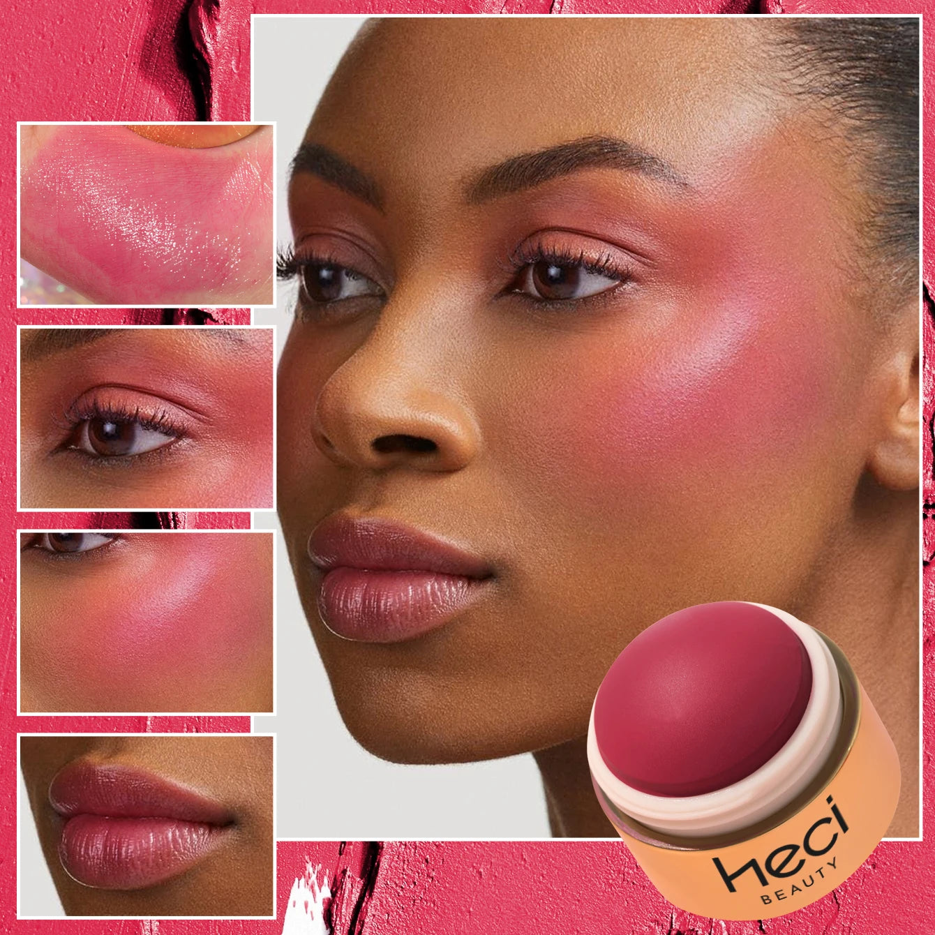 Cream blush ball,High-Pigment Formula,Semi-Matte & Powder Finish,Blendable Color blush Highlight stick for Eyes,Lips&Cheeks