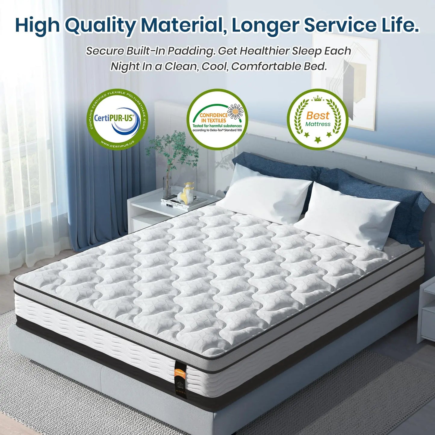 Maxzzz 12-14 Inch Twin/Full/King Size Hybrid Mattress, Cooling Gel Infused Memory Foam and Pocket Spring Mattress, Odor-free