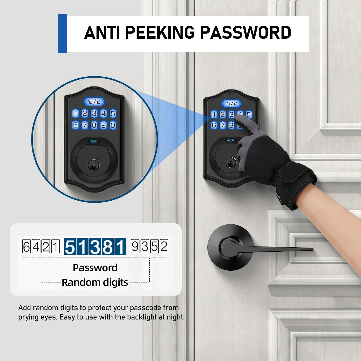 Fingerprint Door Lock Smart Deadbolt Lock Keyless Entry Door Lock Electronic Keypad Lock Easy to Install Ideal for Entry