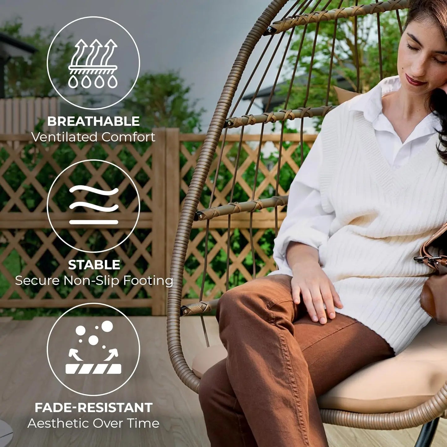 Hanging Egg Chair with Stand - Indoor/Outdoor Swing Hammock Chair with Plush, Washable Cushions, 350LBS Capacity, Ideal for Rela