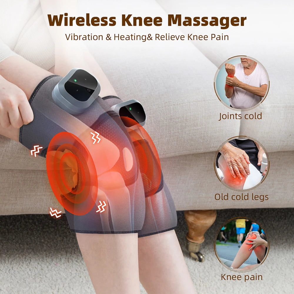 Heated Knee Massager Hot Compress Vibration Pad Rechargeable Knee Support Brace for Pain Relief