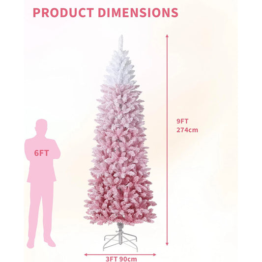 4.5Ft/6Ft/7.5Ft/9Ft Pencil Christmas Tree Artificial Slim Xmas Trees Skinny Christmas Tree Decorations Fake Flockeds White Pink