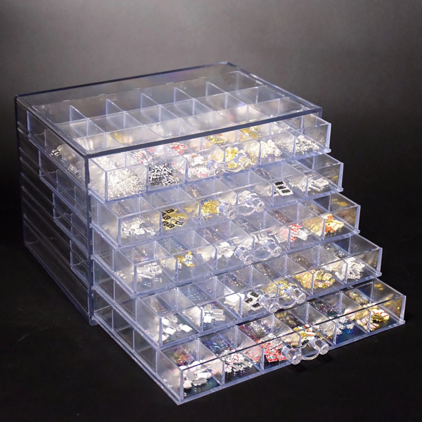 120 Grids Acrylic Nail Art Display Tray Cosmetics Beads Storage Box Clear Box