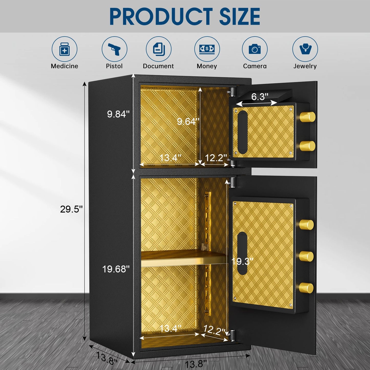 Kavey 6.5 Cub Fireproof Safe Box LCD Screen and Hidden Password Function, Large Safe with Deposit Slot and Dual Alarm System