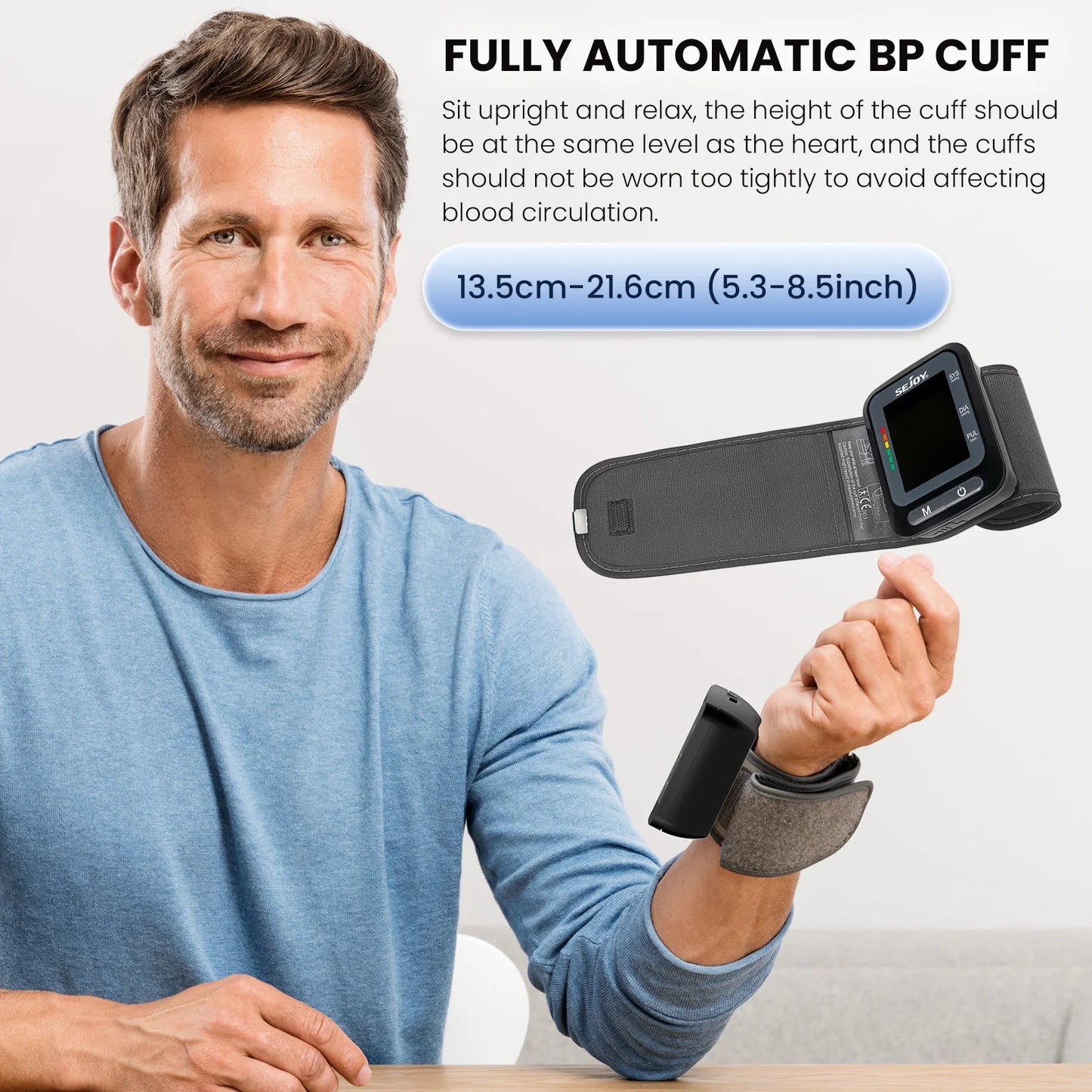 SEJOY Electronic Blood Pressure Monitor Wrist Cuff Tonometer Digital Sphygmomanometer Electronic BP Monitors Blood Meter