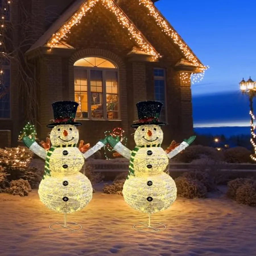 48 Inch Collapsible LED Lighted Christmas Snowman Decoration with 100 Bright LED Lights for Outdoor Holiday New Year and Winter