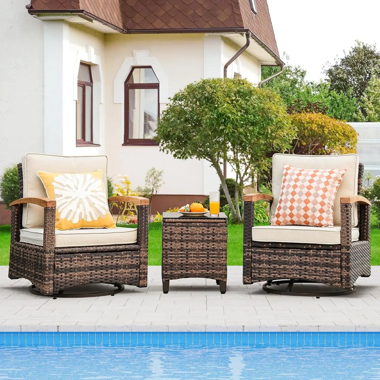 Multi-piece Outdoor Patio Furniture Sets, Half Moon Curving Part of The Sofa Rattan Patio Conversation Sets